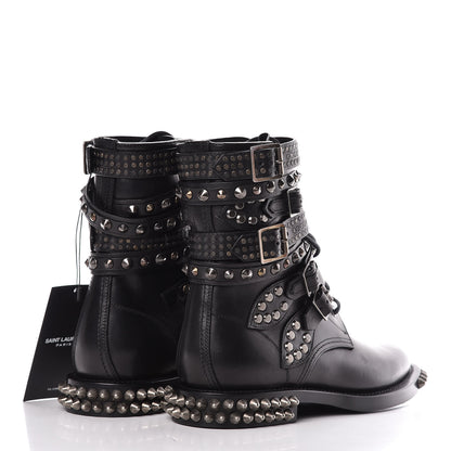 Saint Laurent Smooth Calfskin Studded Womens Punk Ranger Boots 37 Black 4 of 15
