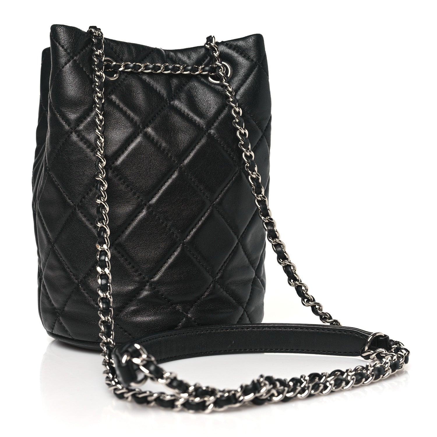 Chanel Lambskin Quilted CC Drawstring Bucket Bag Black 3 of 11