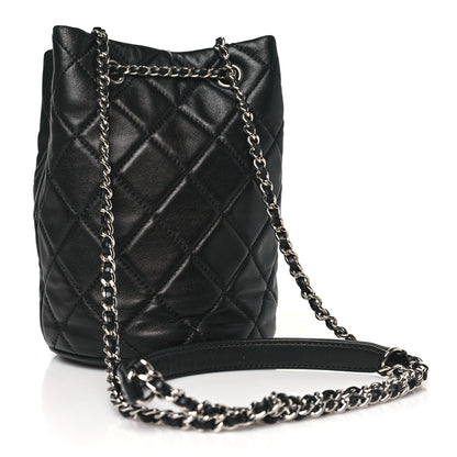 Chanel Lambskin Quilted CC Drawstring Bucket Bag Black 3 of 11