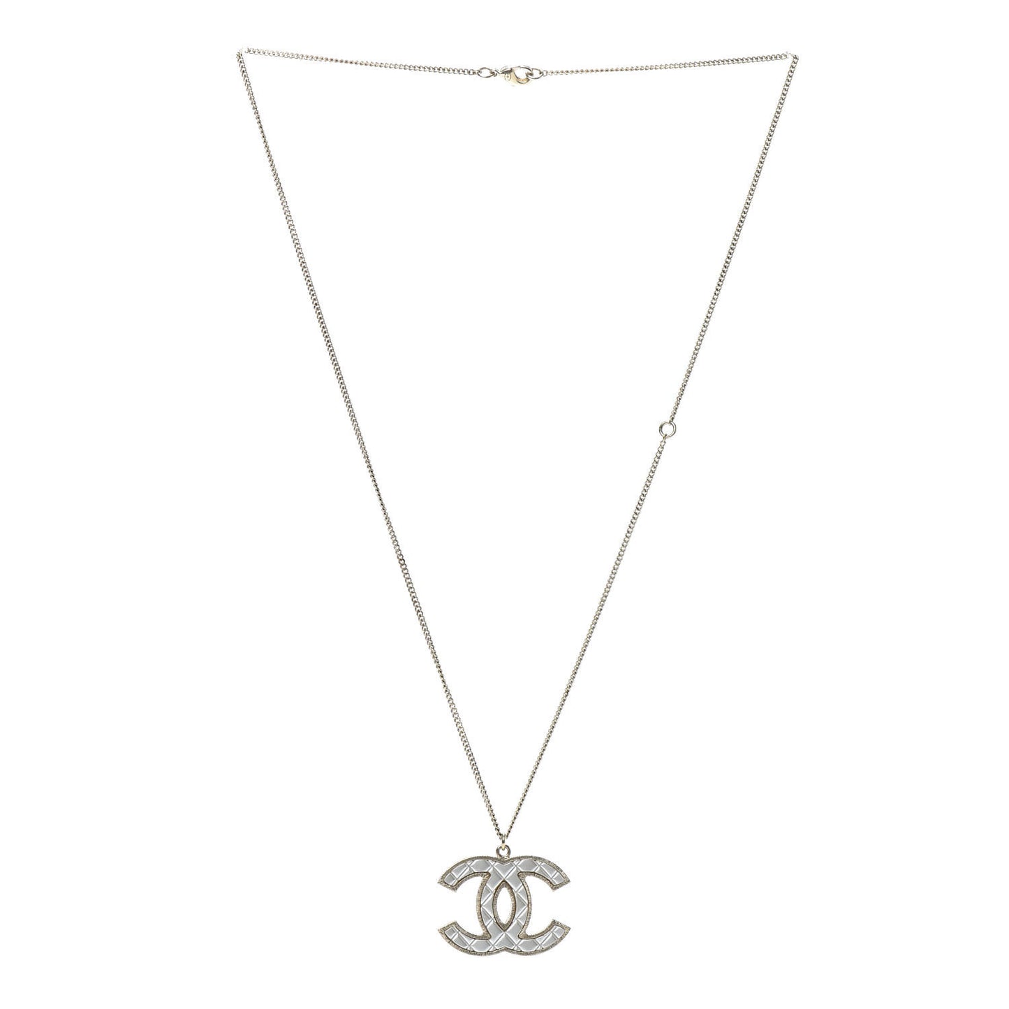 Metal Quilted CC Pendant Necklace Gold White