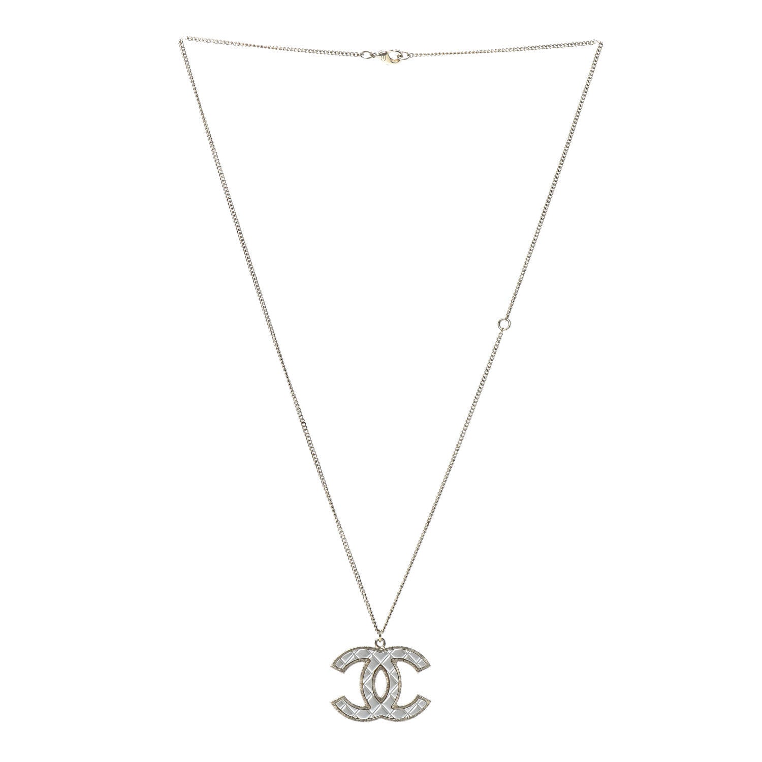 Chanel Metal Quilted CC Pendant Necklace Gold White 3 of 4