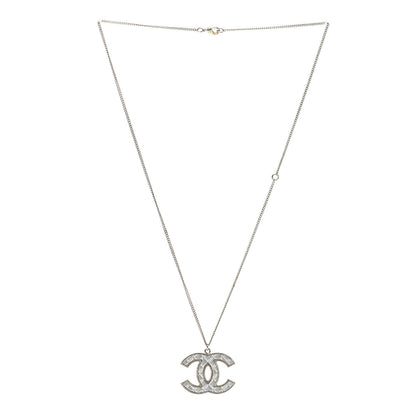 Chanel Metal Quilted CC Pendant Necklace Gold White 3 of 4