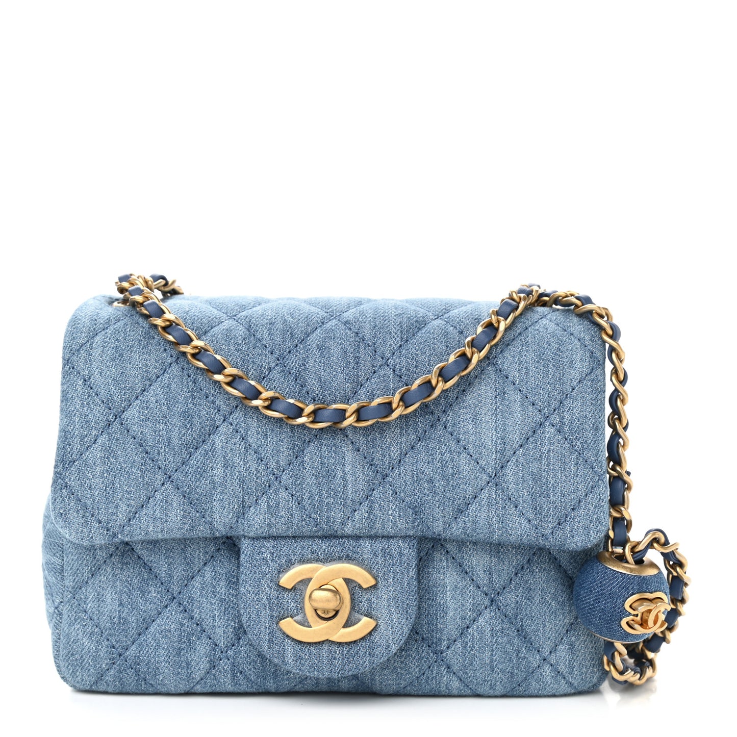 Denim Quilted Mini Pearl Crush Flap Blue
