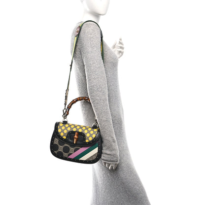Gucci GG Supreme Monogram Studded Calfskin 100 Centennial Geometric Medium Bamboo 1947 Top Handle Bag Beige Ebony Multicolor 2 of 12