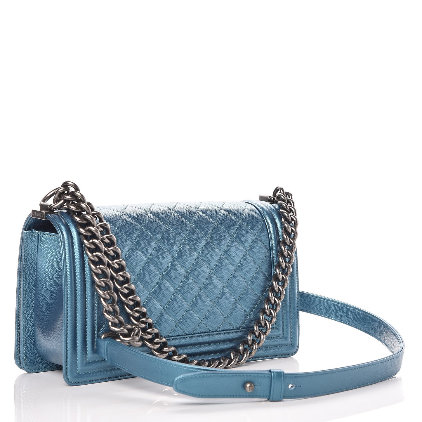 Metallic Caviar Quilted Medium Boy Flap Turquoise