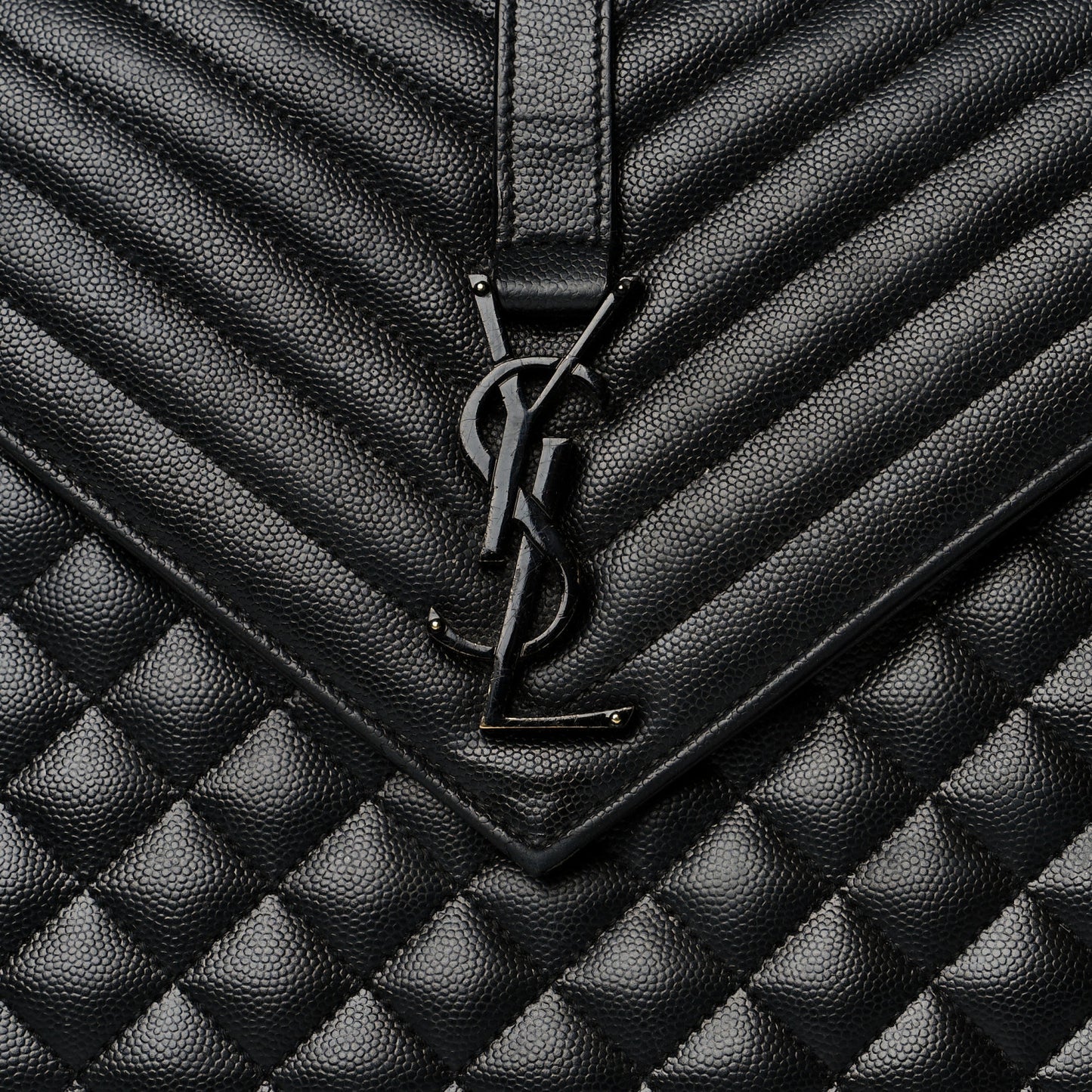 Grain De Poudre Textured Mixed Matelasse Large Triquilt Monogram Monochrome Satchel Black