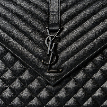 Saint Laurent Grain De Poudre Textured Mixed Matelasse Large Triquilt Monogram Monochrome Satchel Black 8 of 12