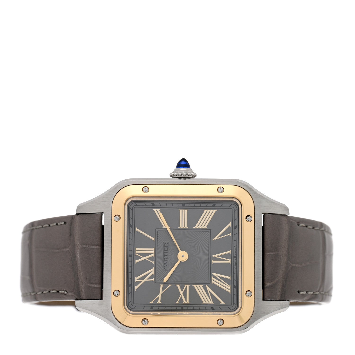 Cartier Stainless Steel 18K Yellow Gold Alligator 31.4mm Santos Dumont Quartz Watch Grey 2 of 5