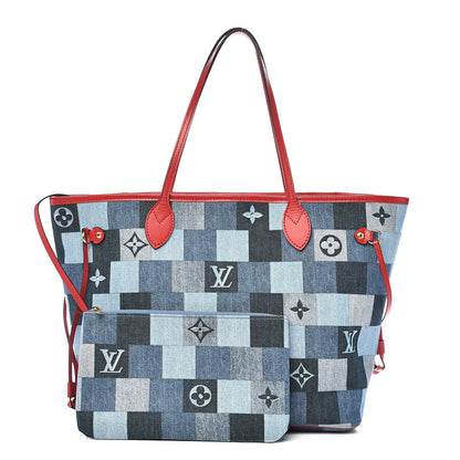 Louis Vuitton Denim Damier Monogram Patchwork Neverfull Blue Rouge 1 of 11