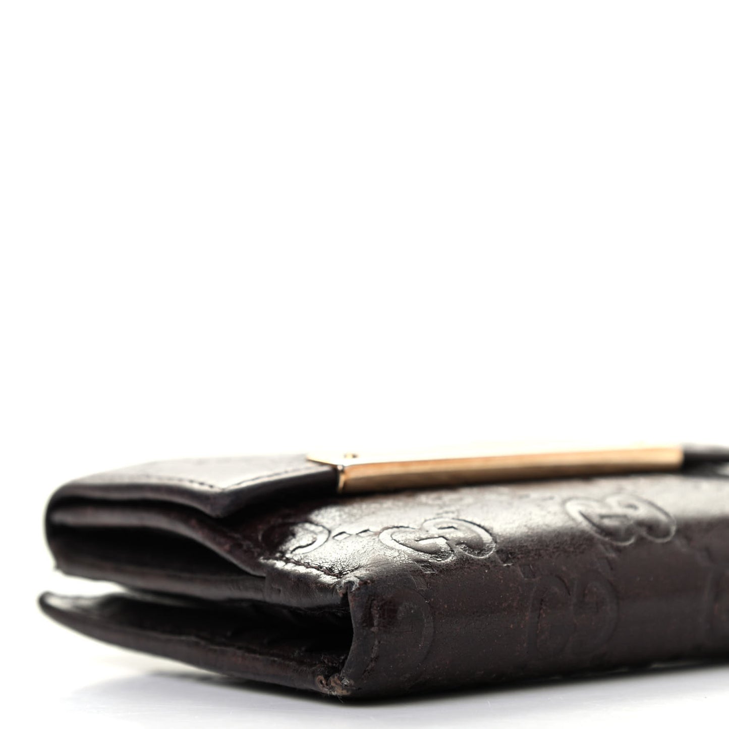 Guccissima Metal Bar French Flap Wallet Dark Chocolate
