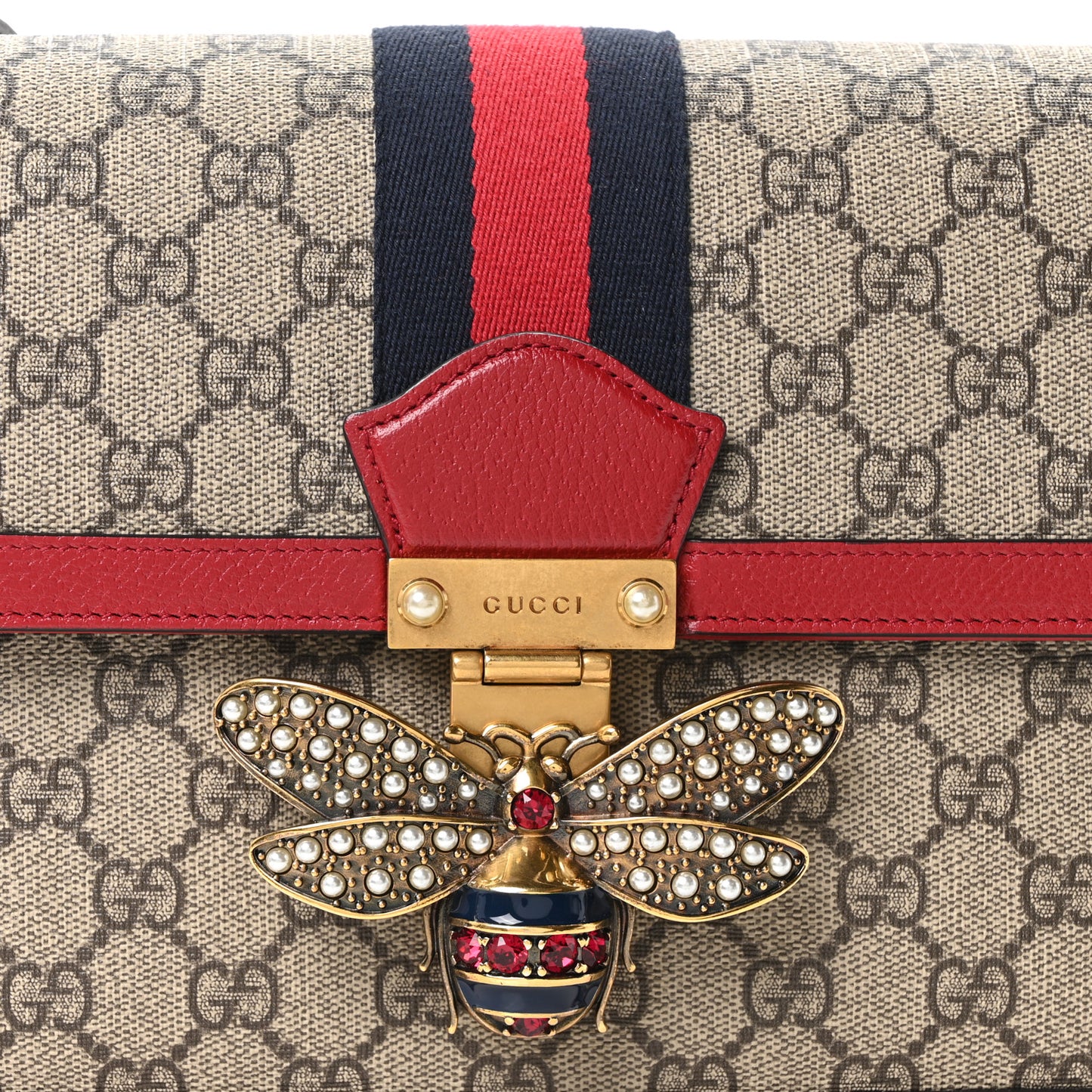 GG Supreme Monogram Medium Queen Margaret Shoulder Bag Red