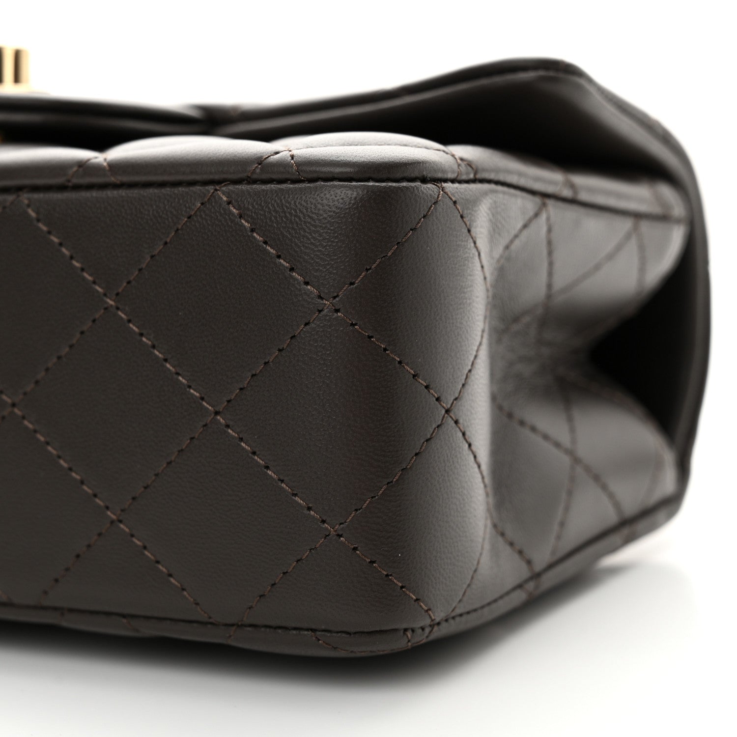 Chanel Lambskin Quilted Mini Top Handle Rectangular Flap Dark Brown 10 of 12