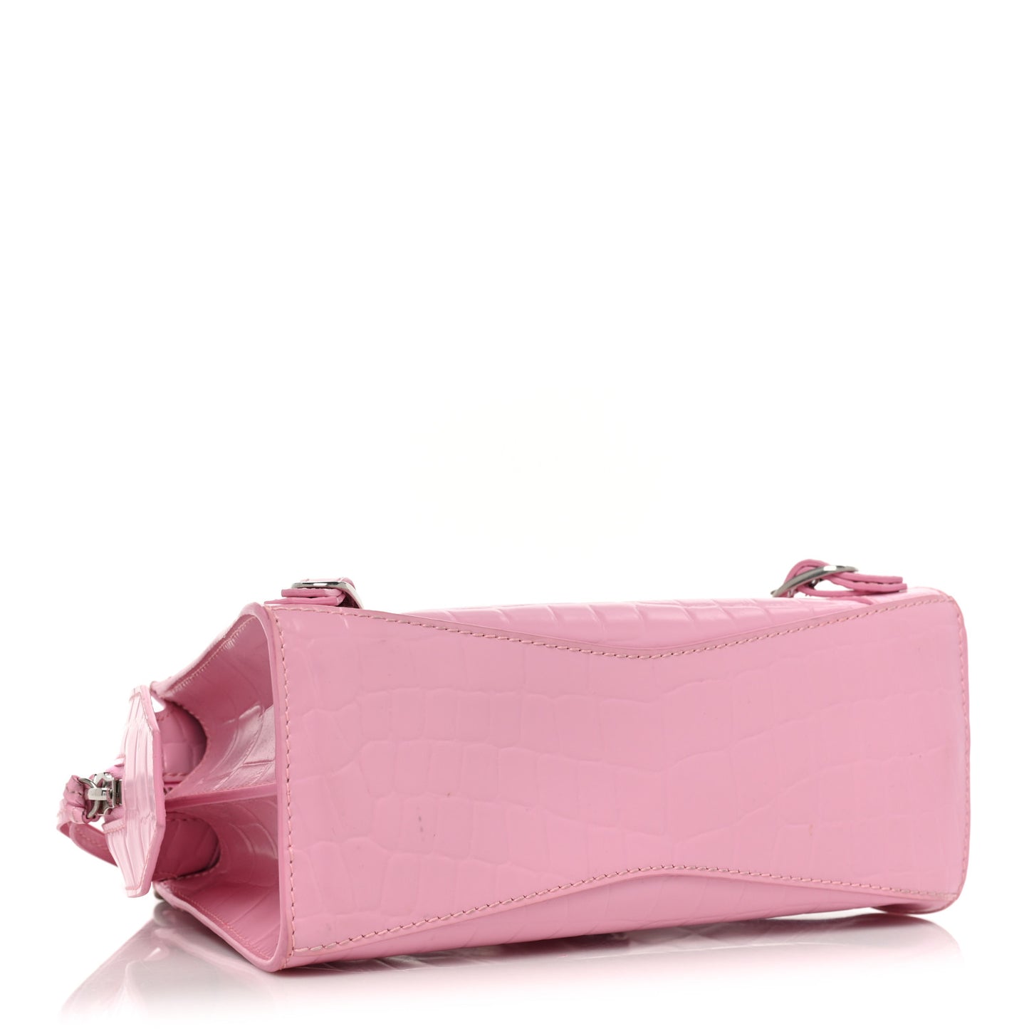 Semi Shiny Calfskin Crocodile Embossed Neo Classic Silver Hardware Mini City Pink