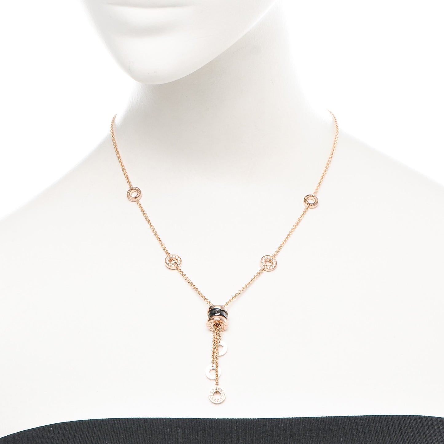 18K Rose Gold Diamond Black Ceramic B.Zero1 Necklace