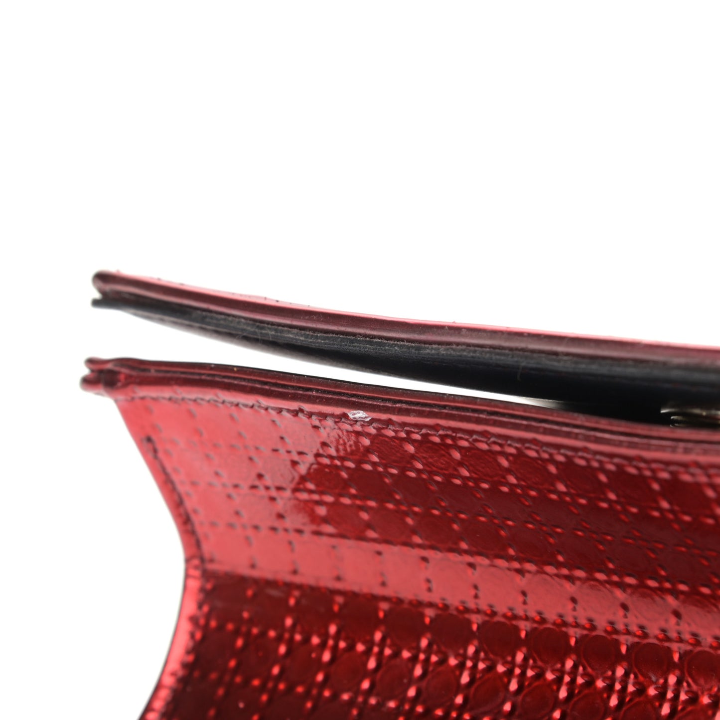 Metallic Patent Micro-Cannage Small Diorama Flap Bag Red