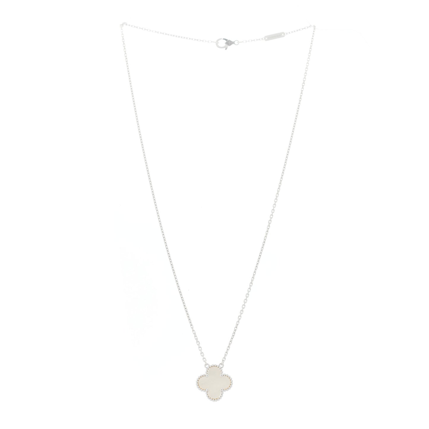 18K White Gold Mother Of Pearl Vintage Alhambra Pendant Necklace