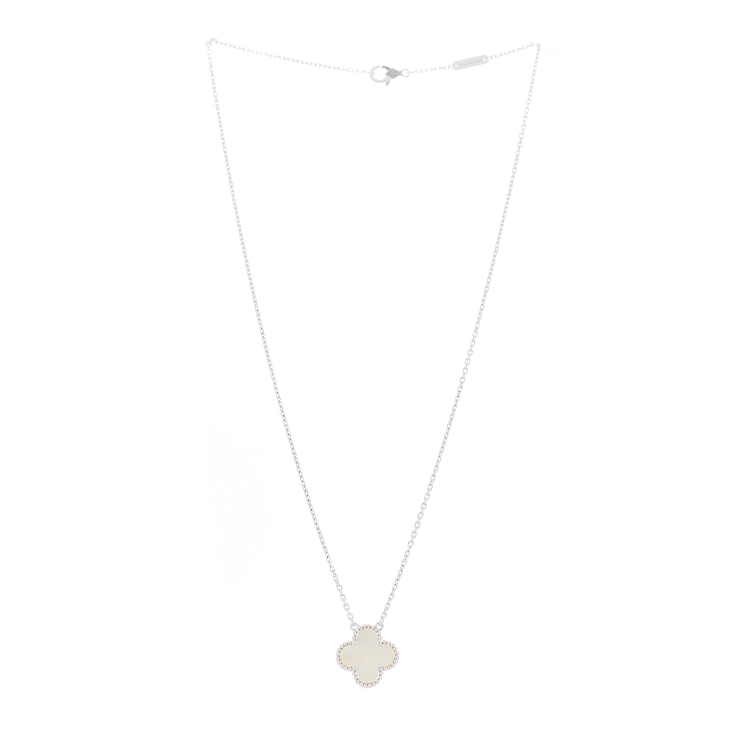 Van Cleef & Arpels 18K White Gold Mother Of Pearl Vintage Alhambra Pendant Necklace 3 of 6