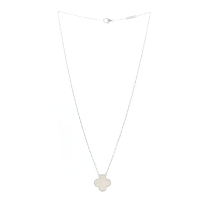 Van Cleef & Arpels 18K White Gold Mother Of Pearl Vintage Alhambra Pendant Necklace 3 of 6