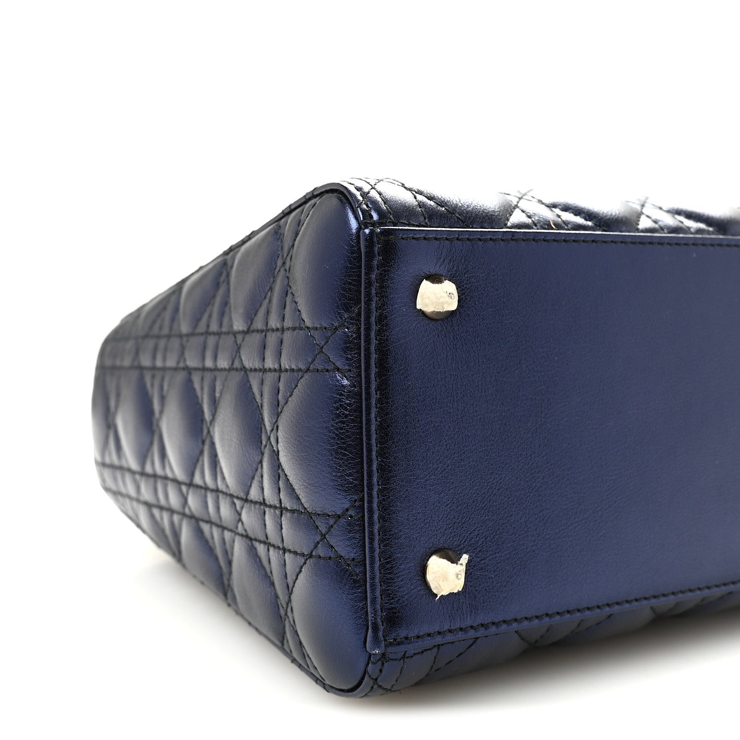 Christian Dior Metallic Calfskin Cannage Medium Lady Dior Blue