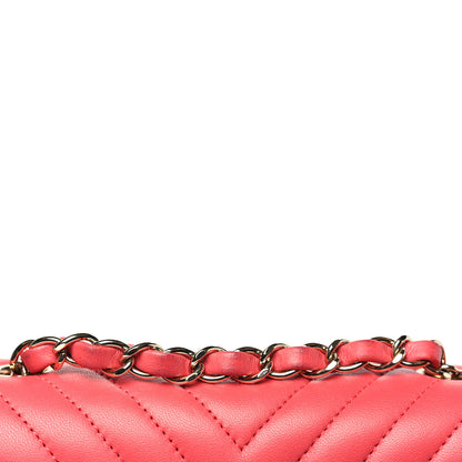 Chanel Lambskin Chevron Quilted Mini Square Flap Pink 14 of 14