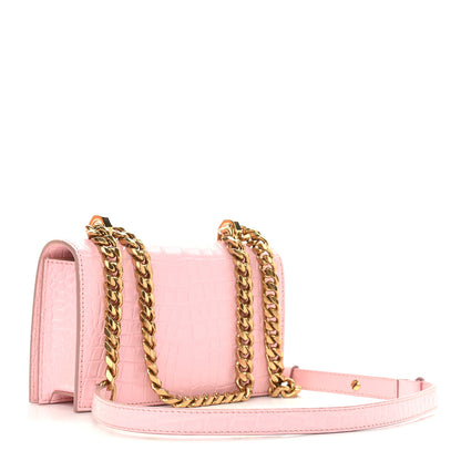 Alexander McQueen Shiny Crocodile Embossed Jeweled Satchel Pink 3 of 8