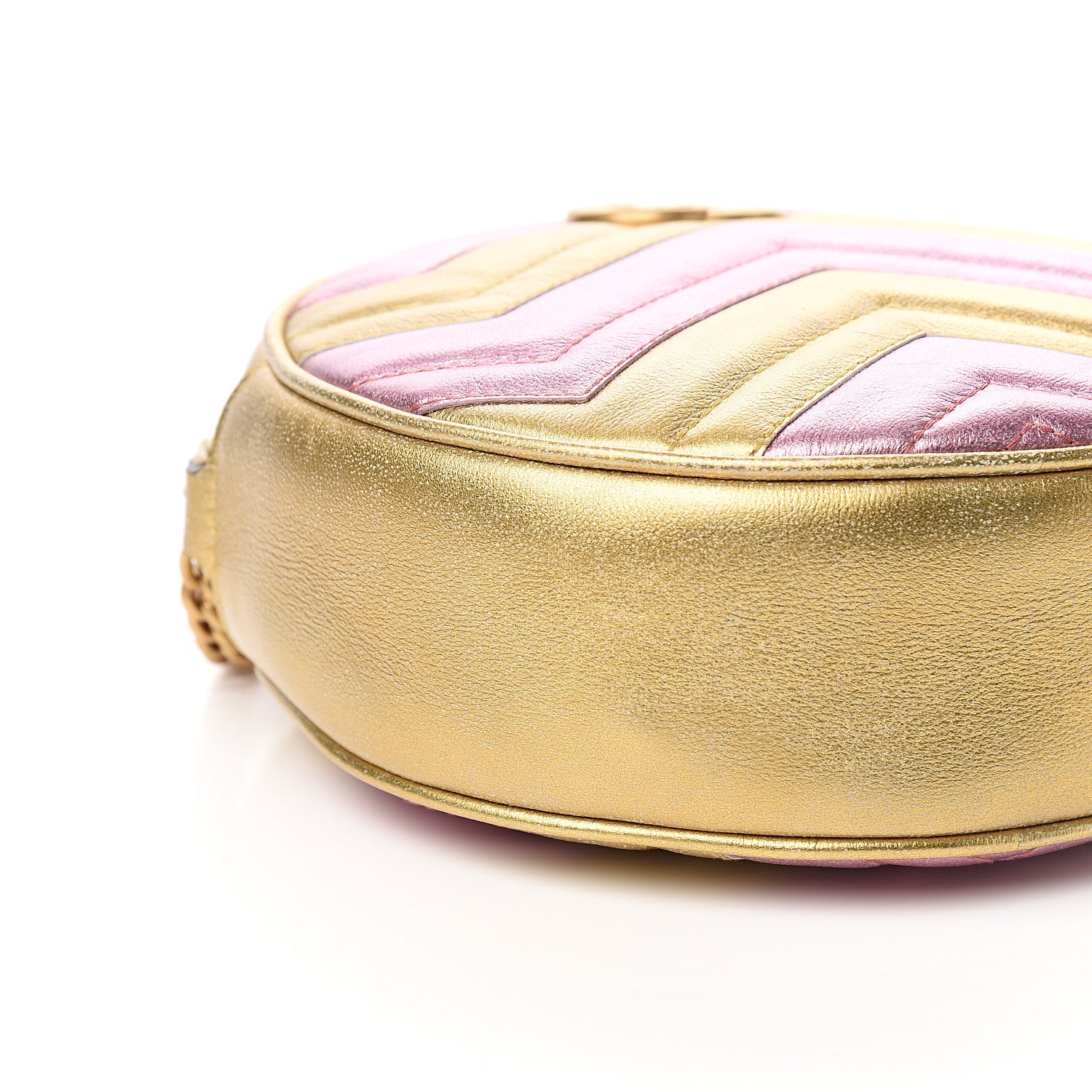 Gucci Metallic Calfskin Matelasse Mini GG Marmont Round Shoulder Bag Gold Pink 7 of 10