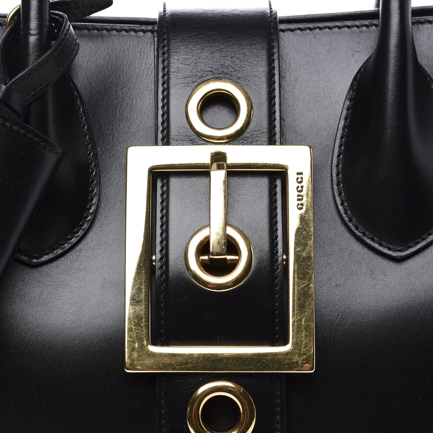 Gucci Calfskin Medium Lady Buckle Top Handle Bag Black 10 of 13