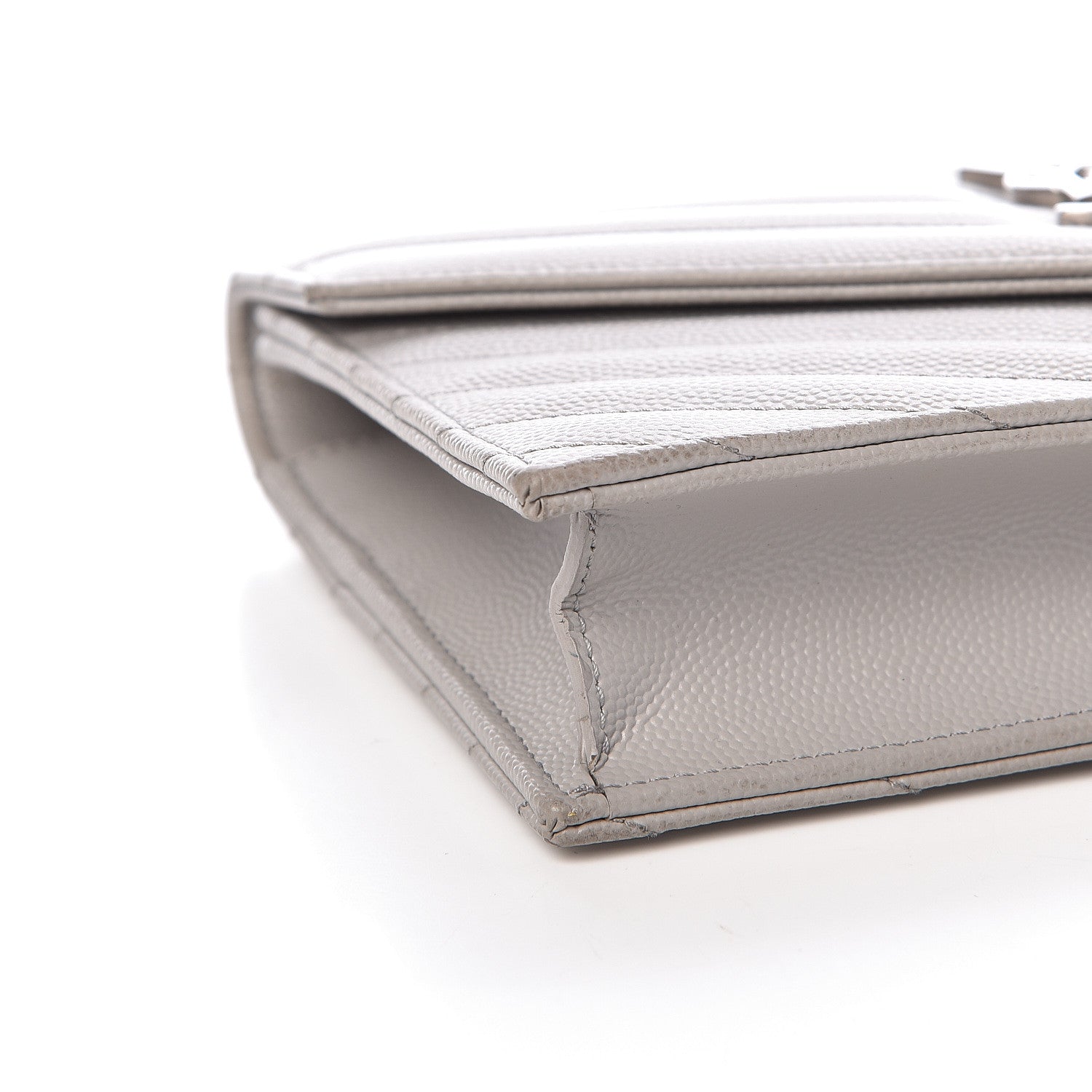 Saint Laurent Grain De Poudre Matelasse Chevron Monogram Envelope Chain Wallet Fog 10 of 14