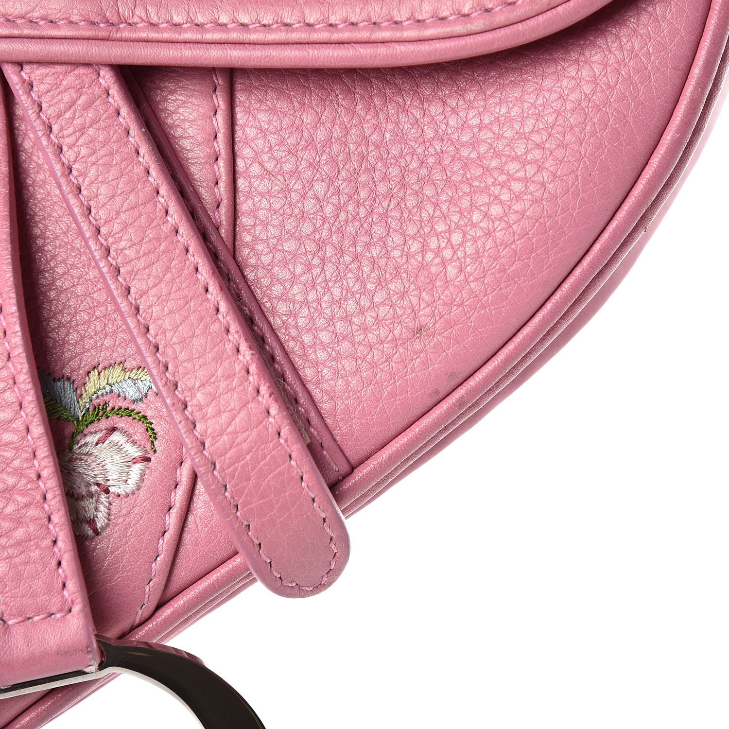 Christian Dior Calfskin Embroidered Romantic Flowers Saddle Bag Pink 8 of 17