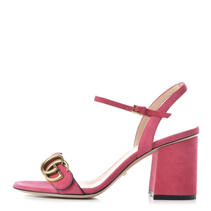 Gucci Kid Scamosciato GG Marmont Ankle Wrap 75mm Sandals 37 Hot Pink 1 of 9