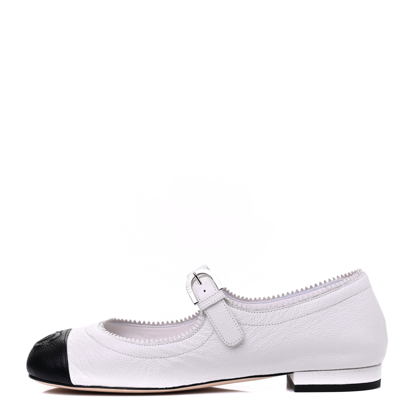 Calfskin Mary Jane Flats 35 White Black