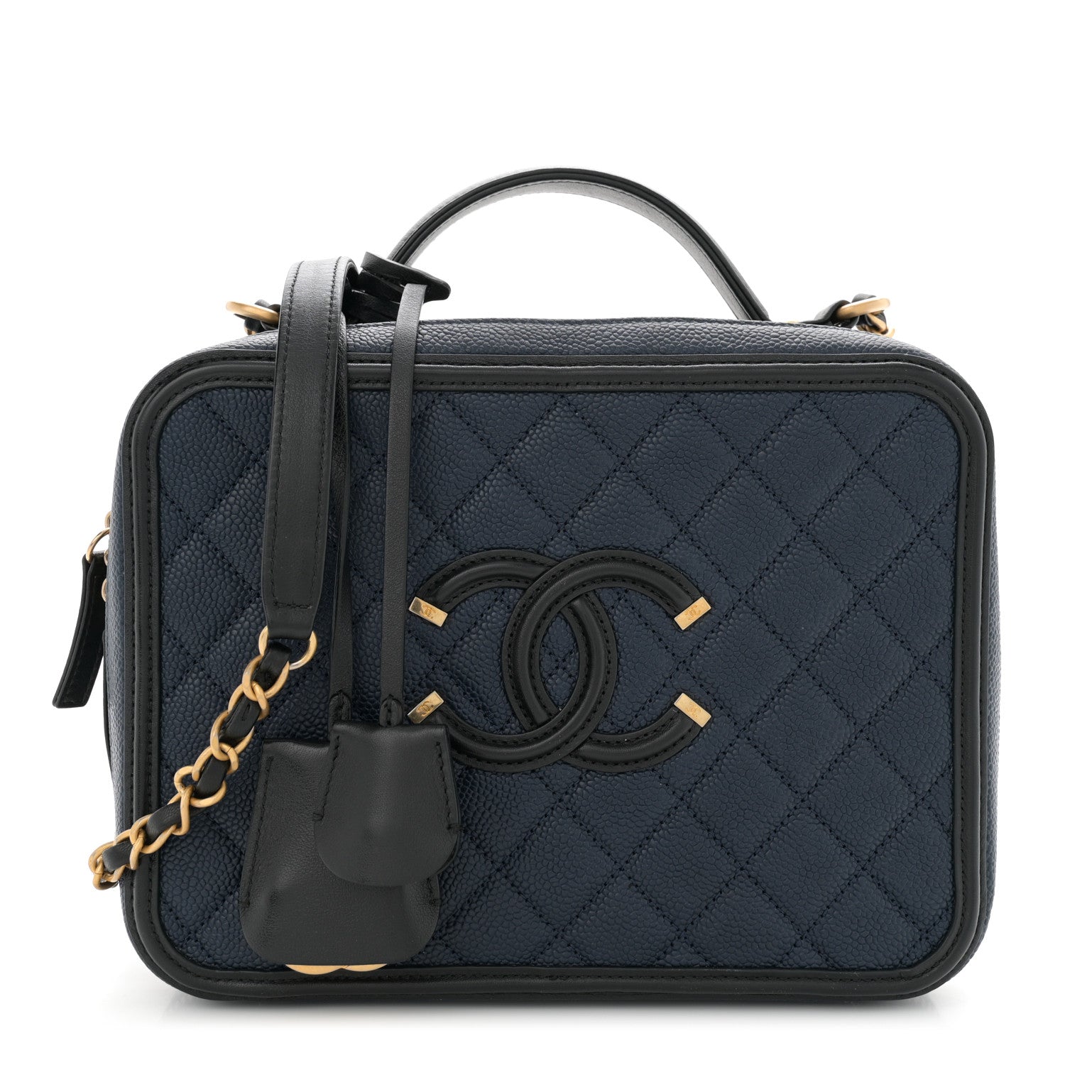 Chanel Caviar Quilted Large CC Filigree Vanity Case Navy Black 1 of 11