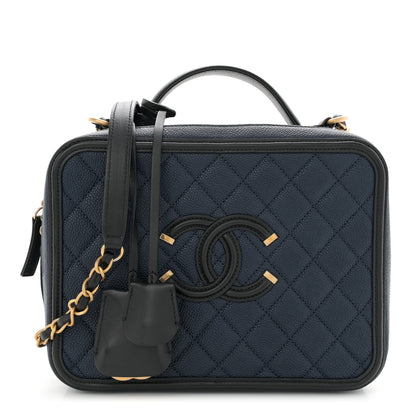 Chanel Caviar Quilted Large CC Filigree Vanity Case Navy Black 1 of 11
