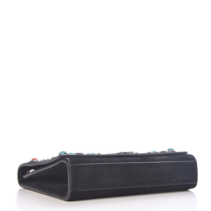 Saint Laurent Suede Small Monogram Stone Studded Kate Satchel Black Turquoise Coral 4 of 23