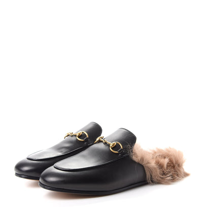 Gucci Calfskin Fur Womens Princetown Slippers 36.5 Black 3 of 9