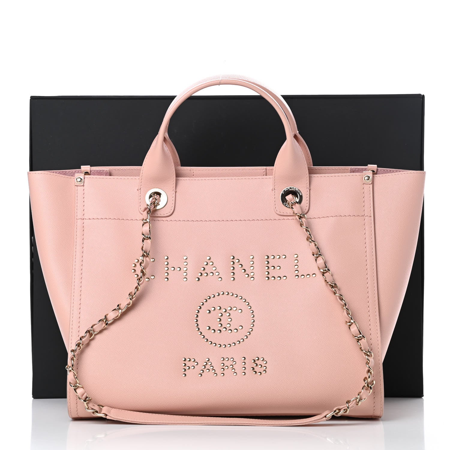 Chanel Caviar Small Studded Deauville Tote Light Pink 12 of 12