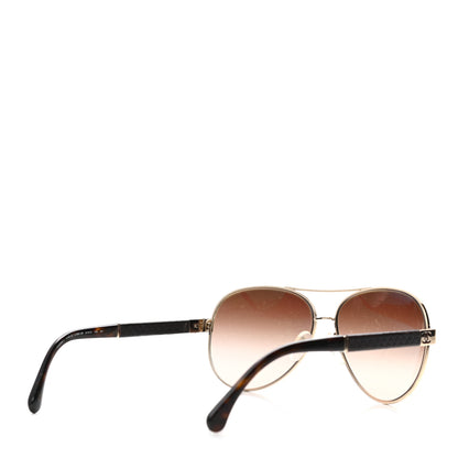 Chanel Lambskin Quilted CC Aviator Sunglasses 4195-Q Brown Gold 4 of 5
