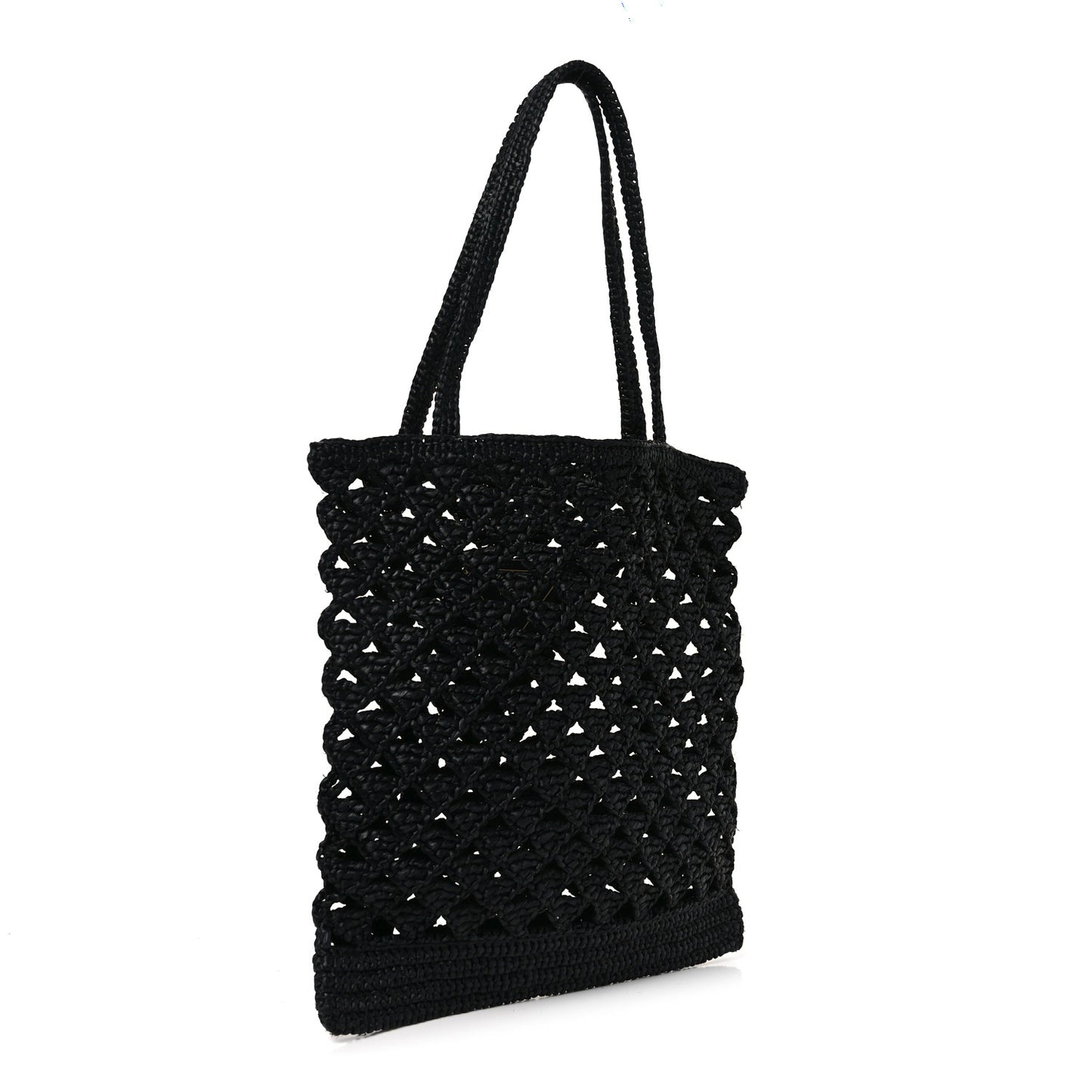 Yarn Raffia Effect Embroidered Logo Tote Black