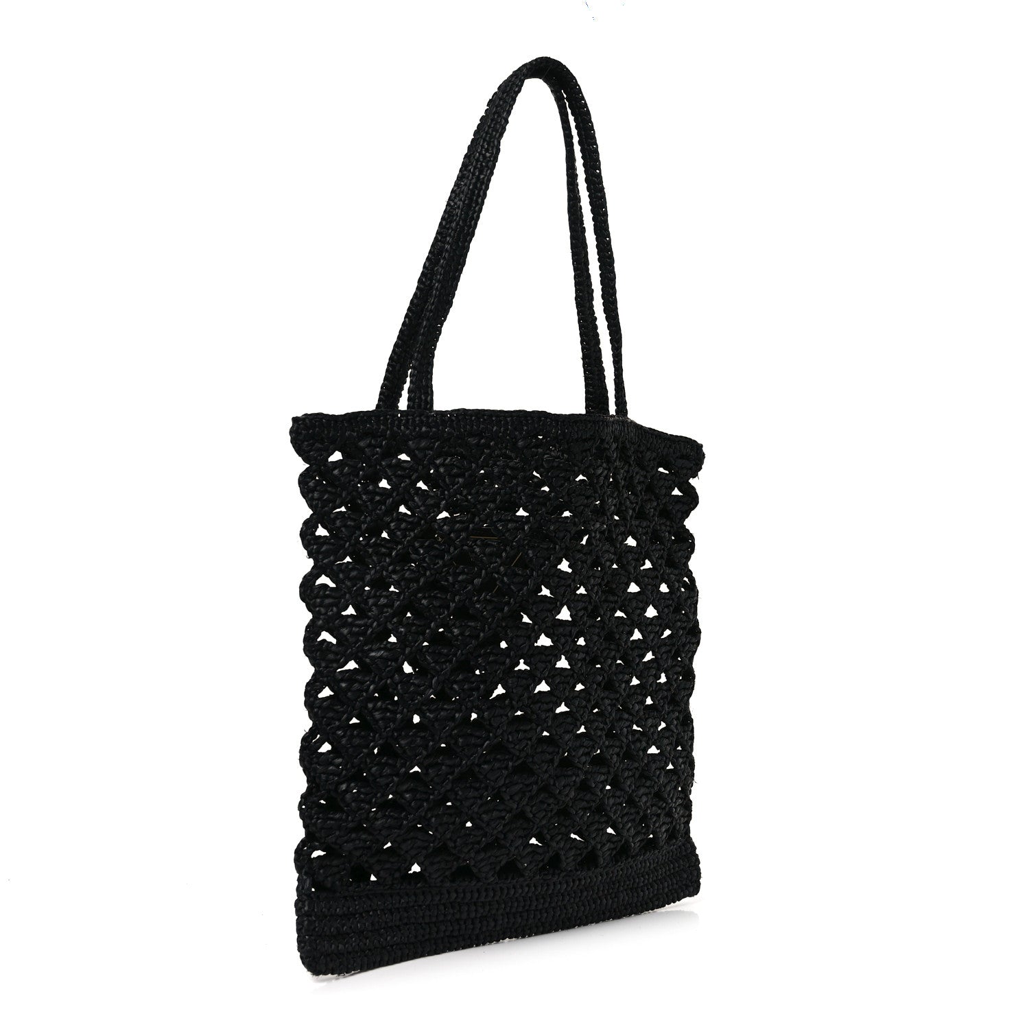 Prada Yarn Raffia Effect Embroidered Logo Tote Black 2 of 8
