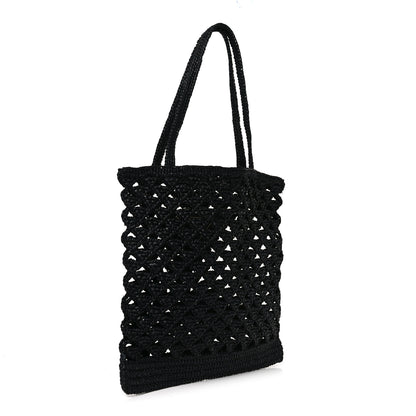 Prada Yarn Raffia Effect Embroidered Logo Tote Black 2 of 8