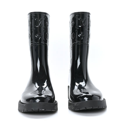 Louis Vuitton Rubber Embossed Monogram Drops Flat Half Boots 39 Black 2 of 7