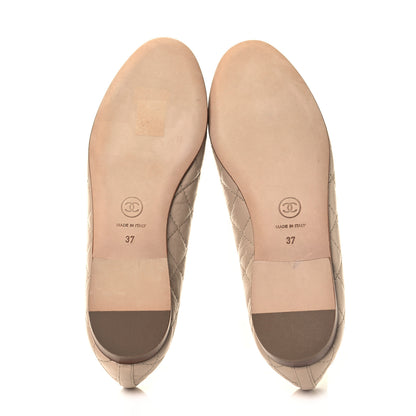 Chanel Aged Calfskin Quilted CC Cap Toe Ballerina Flats 37 Beige 8 of 8