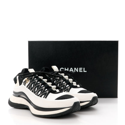 Chanel Fabric Suede Calfskin Sneakers 37 White Black 9 of 9