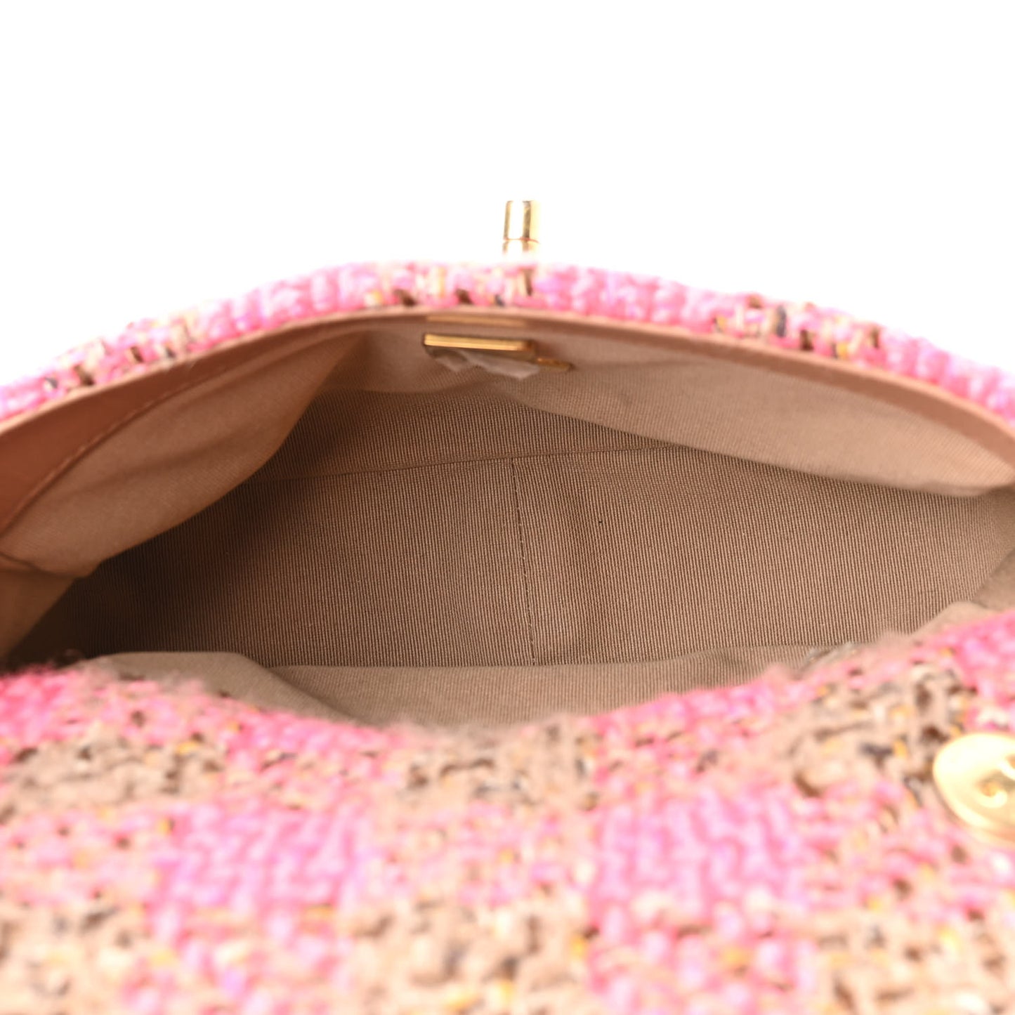 Wool Tweed Quilted Small Elegant Chain Flap Pink Brown
