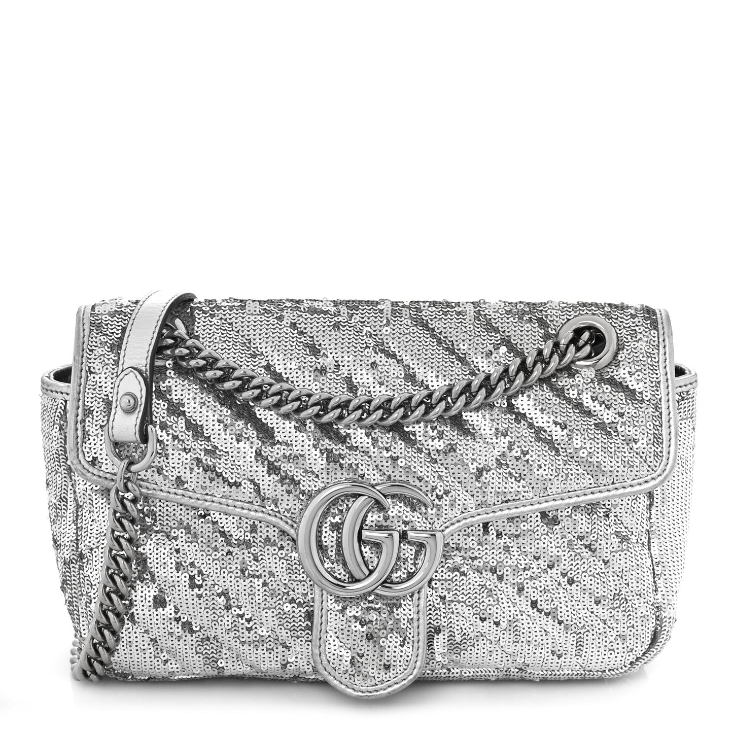 Sequin Matelasse Small GG Marmont Shoulder Bag Silver