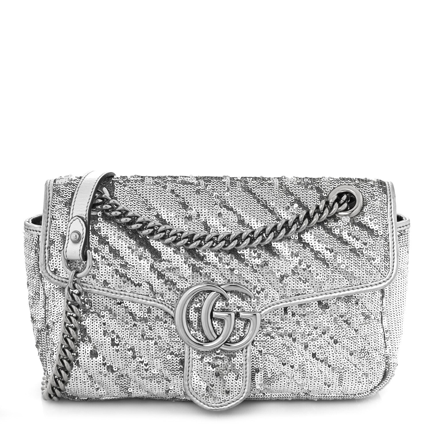 Gucci Sequin Matelasse Small GG Marmont Shoulder Bag Silver 1 of 10