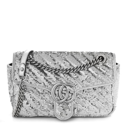 Gucci Sequin Matelasse Small GG Marmont Shoulder Bag Silver 1 of 10