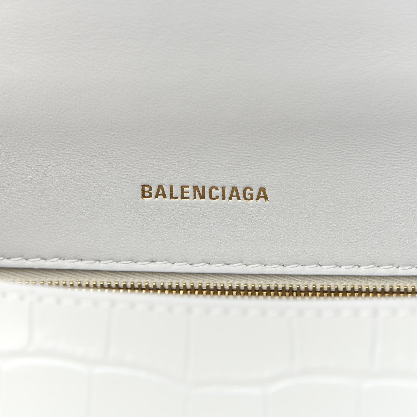Shiny Calfskin Crocodile Embossed Small Hourglass Top Handle Bag White
