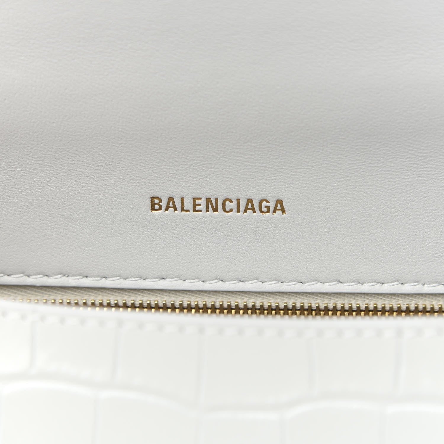Balenciaga Shiny Calfskin Crocodile Embossed Small Hourglass Top Handle Bag White 6 of 8