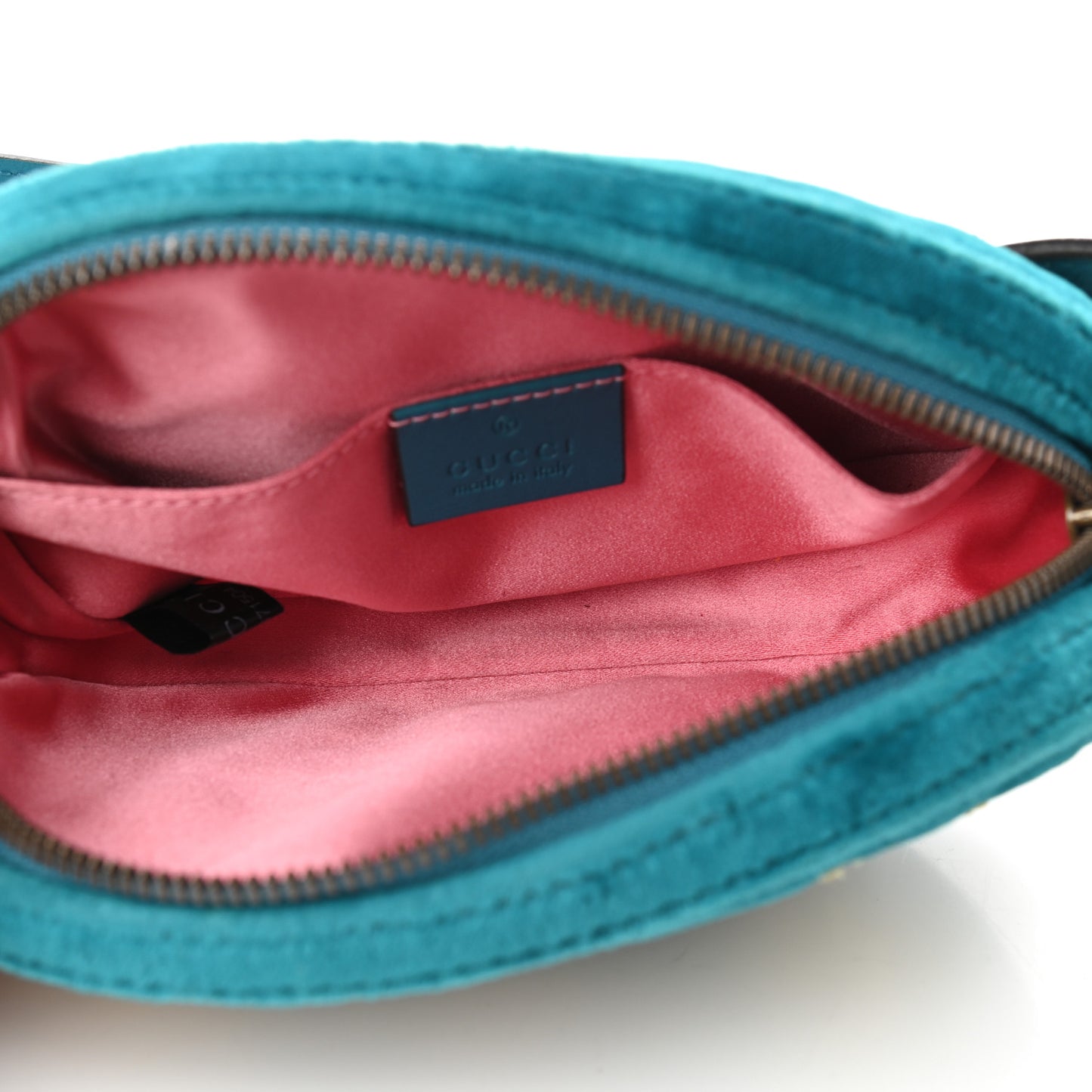 Velvet Matelasse Embroidered GG Marmont Belt Bag 85 34 Pavone Cyan